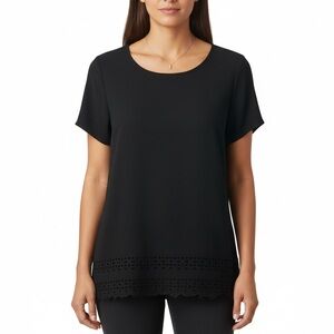 Michel studio collection Black Women's Top embroidered cut out hem size 4X
